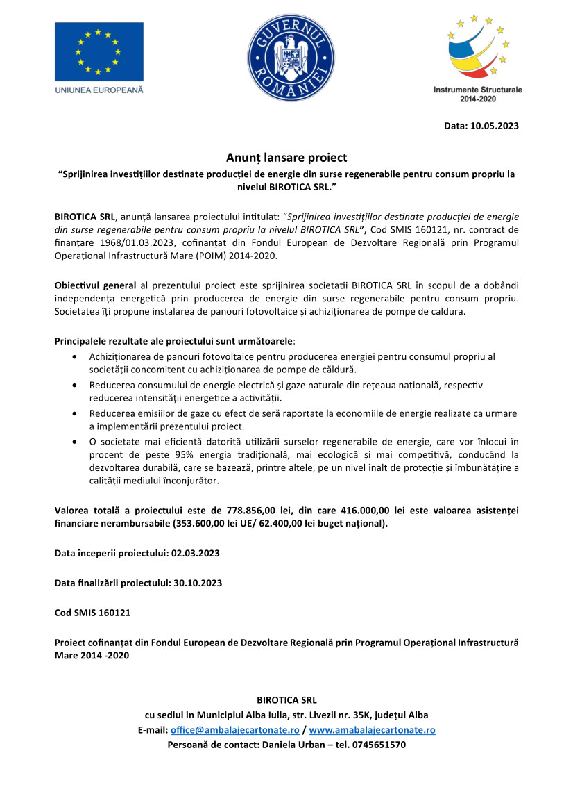 Anunt lansare proiect POIM Anunt lansare proiect POIM